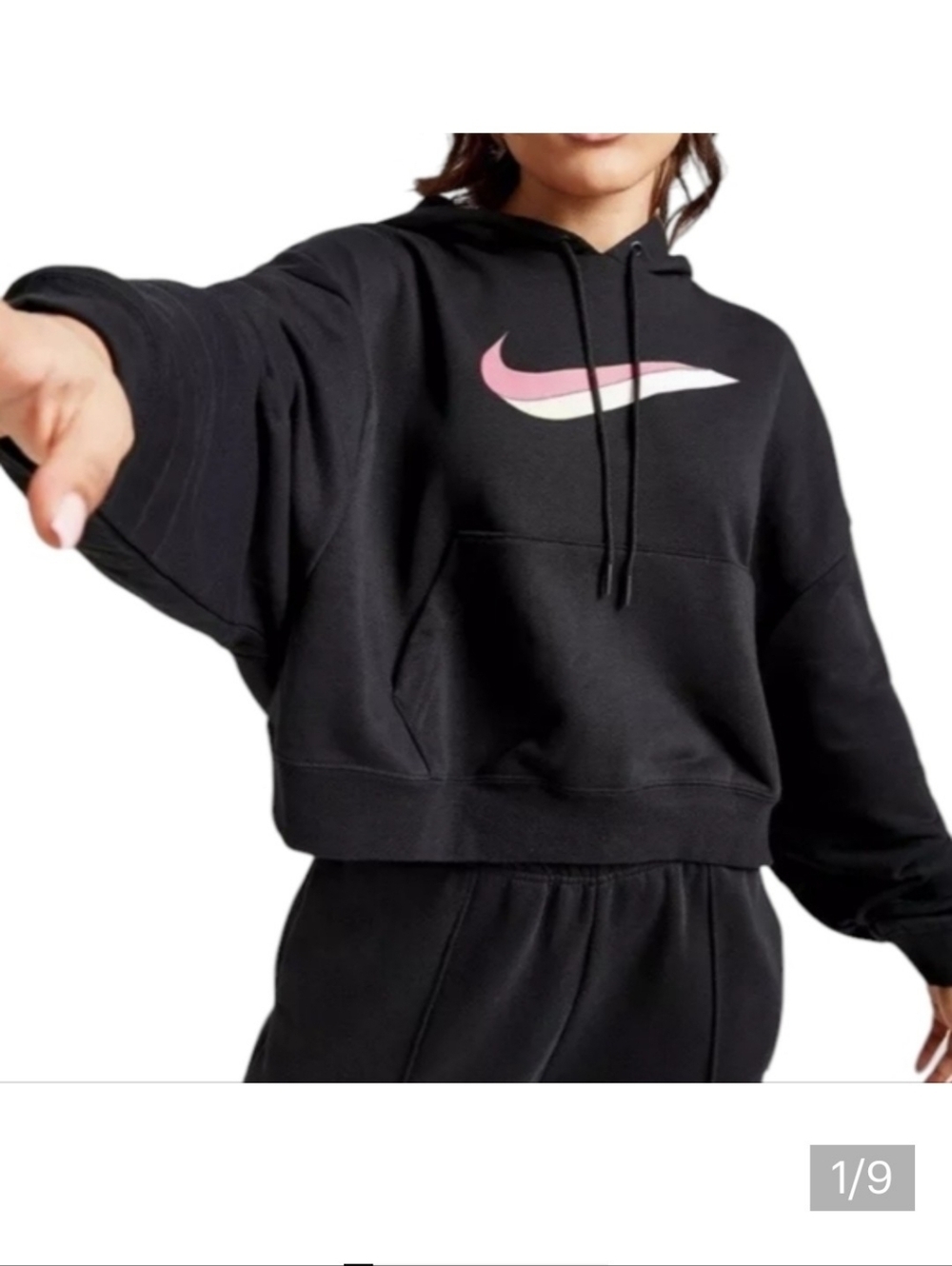 Nike Women's Oversized Black Cropped Hoodie Size XS